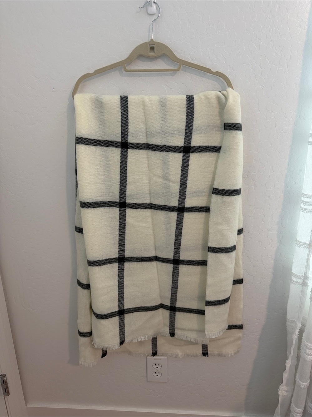 J. Crew Cream and Black Windowpane Scarf Wrap